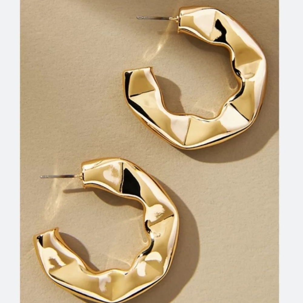 Anthropologie Crinkle Hoop Earrings In Gold